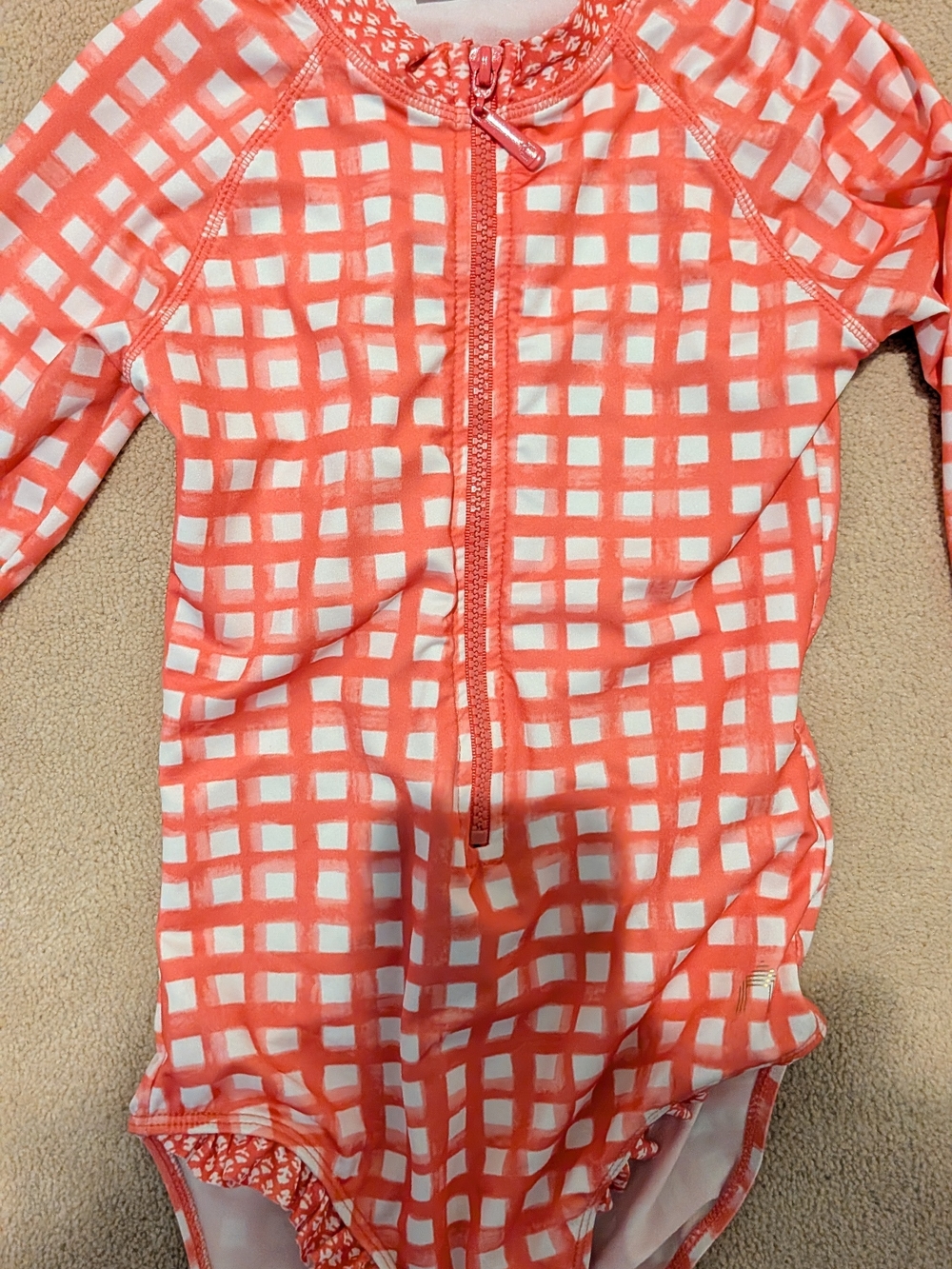 Cabana Life Coral and White Zip-Front Rash Guard